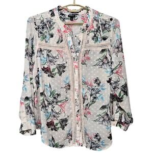 Torrid Shirt Top Plus Size 3X Boho Romantic Floral Chiffon Clip Dot Crochet Lace
